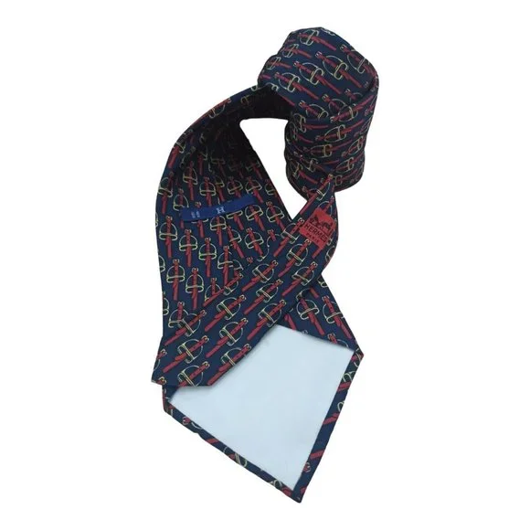 HERMÈS 548 IA VINTAGE Blue Horse Bit Silk Tie FRANCE 55"/ 4.5" EC